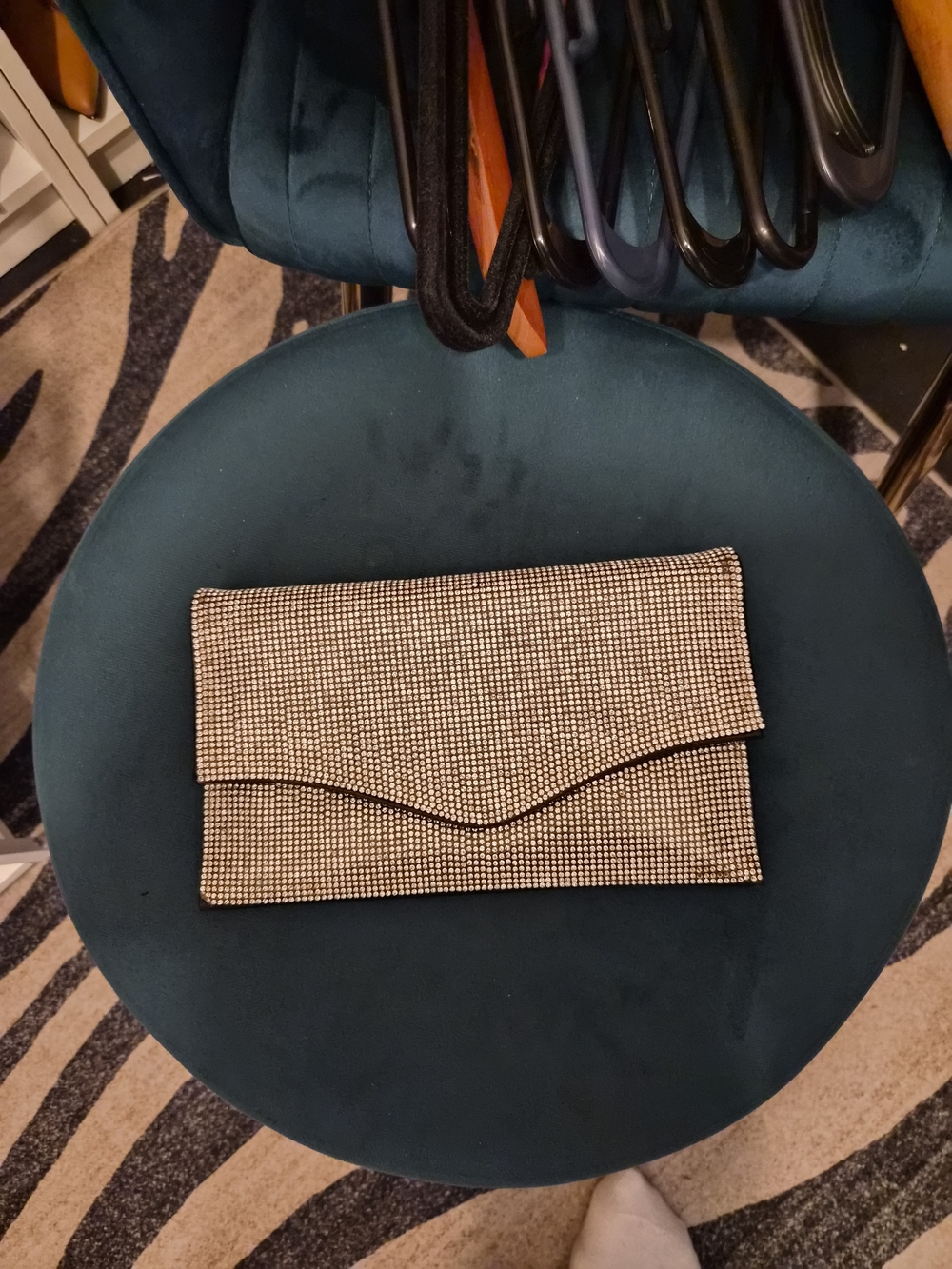 Crystal-Embellished Gold Evening Clutch